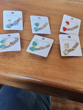 Z&C Heart Stud Earrings - Green and Blue Color Options